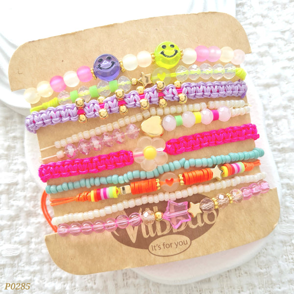 Set de pulseras cara feliz multicolor P0285