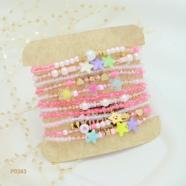 Set de pulseras en tonos rosados P0343