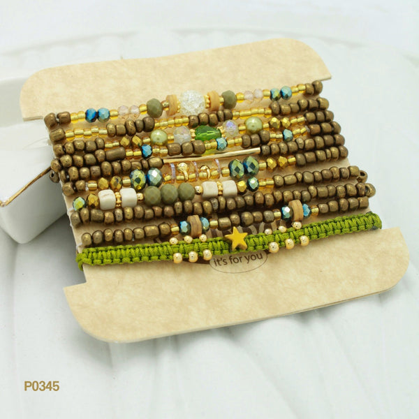 Set de pulseras color verde y café P0345