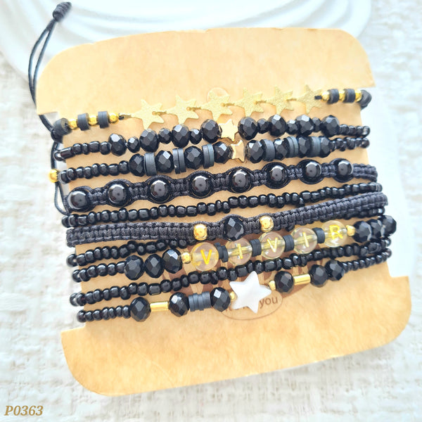 Set de pulseras en color negro y estrellas "BFF" P0363