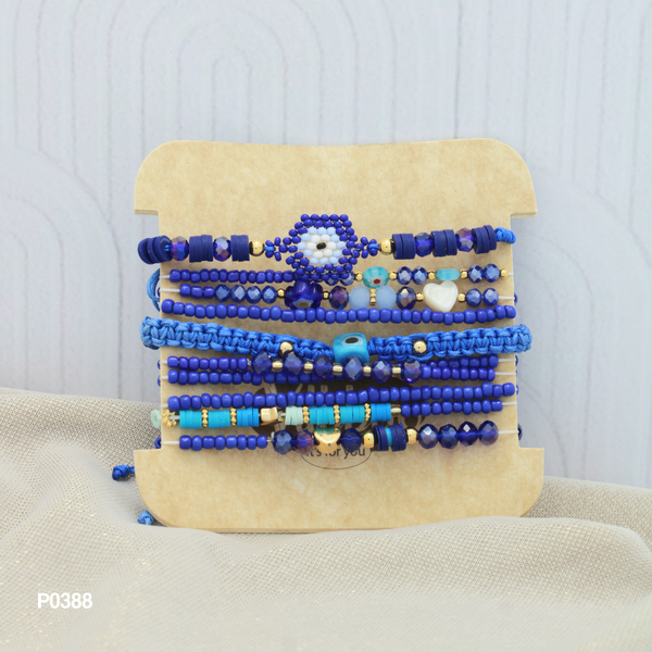 Set de pulseras en tonos azul oscuro P0388