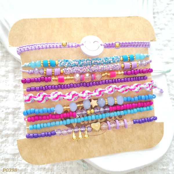 Set de pulseras en tonos multicolor P0398