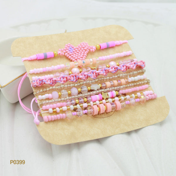 Set de pulseras rosadas y corazón P0399