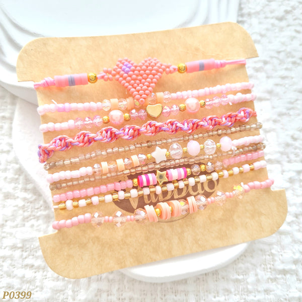 Set de pulseras rosadas y corazón P0399