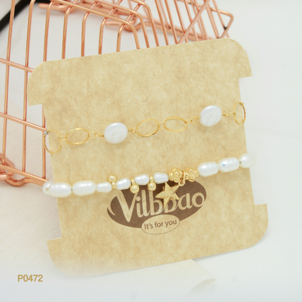 Par de pulseras con perlas y estrella P0472