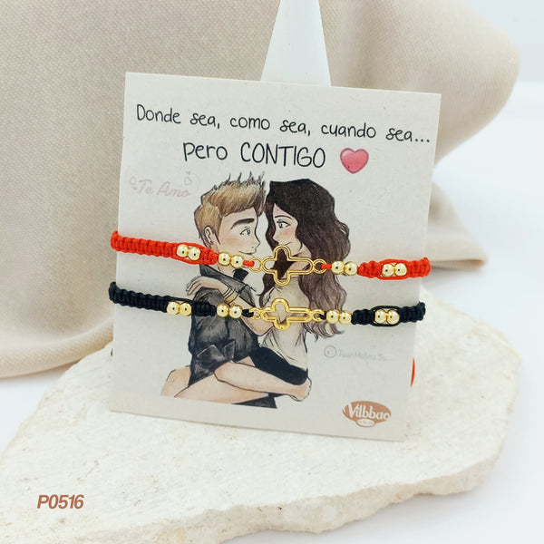 Pulseras pareja con cruz P0516