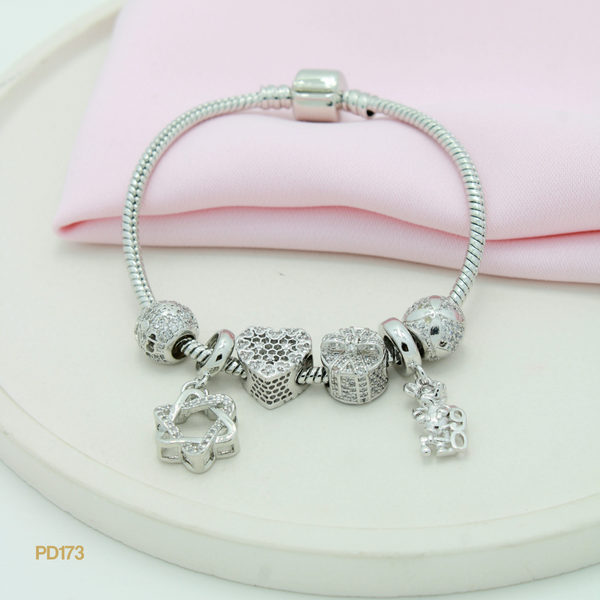 Pulso plateado con dijes estrella-minnie PD173