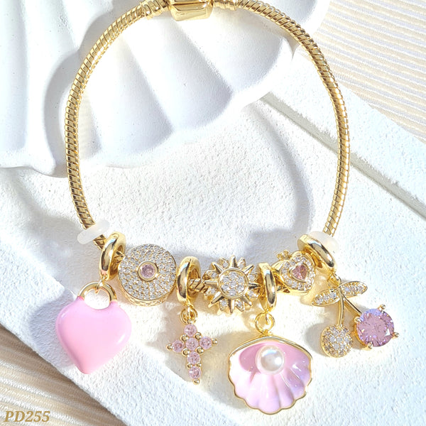 Pulso corazón/cruz/concha/cereza rosa PD255