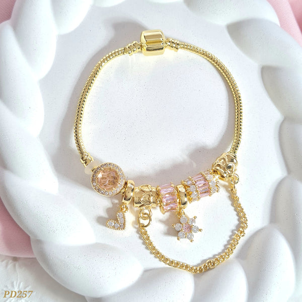 Pulso corazón/cadena/flor rosa PD257