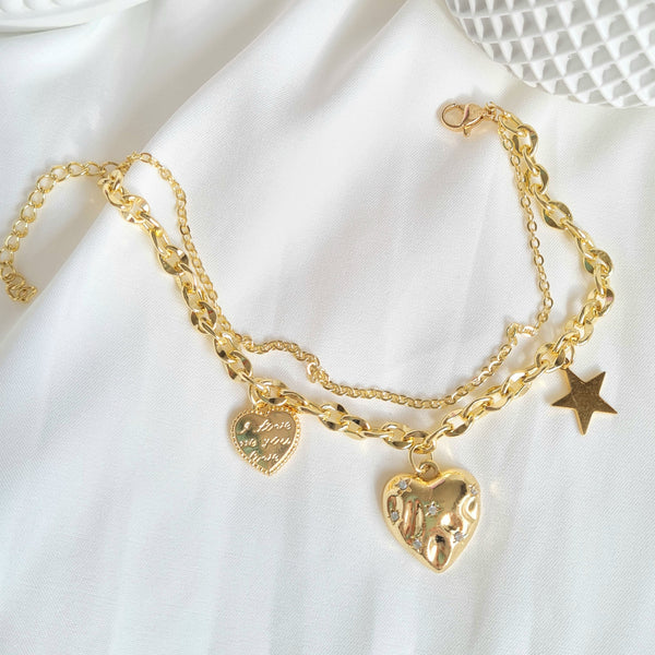 Pulsera doble con corazones PR1066