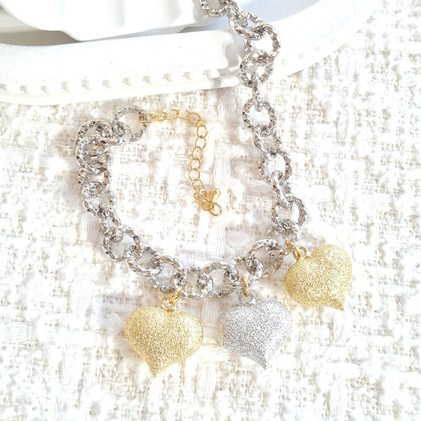 Pulsera eslabones corazones bicolor PR1287