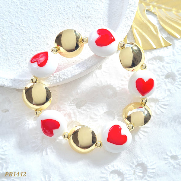 Pulsera balines y corazón rojo PR1442
