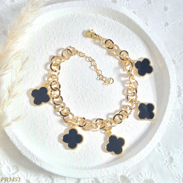 Pulsera eslabones trébol negro PR1451