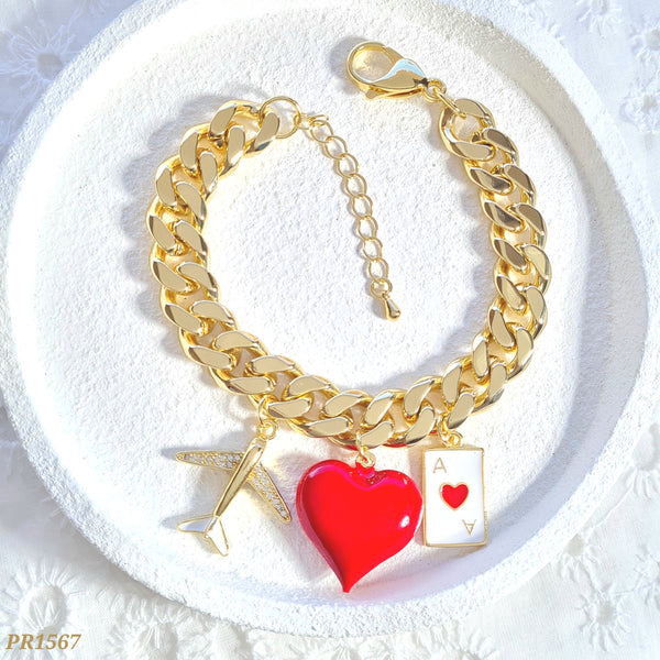Pulsera eslabones avión/corazón/carta PR1567