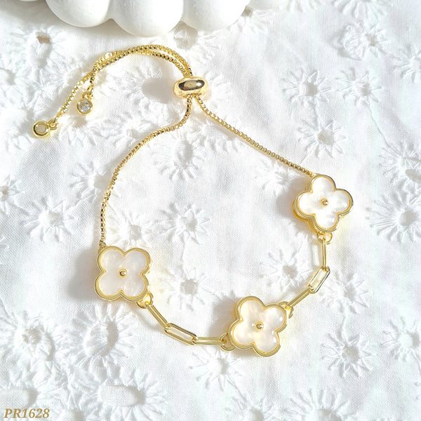 Pulsera rodio trébol blanco PR1628