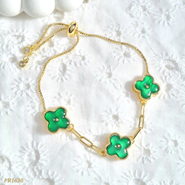 Pulsera rodio trébol verde PR1630