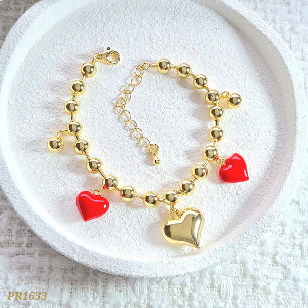 Pulsera balines corazones rojos PR1633
