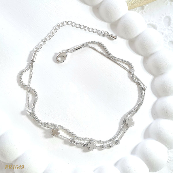 Pulsera doble con trébol plateado PR1649