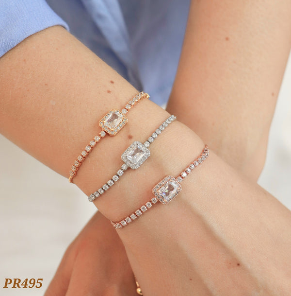 Trio de pulseras tres oros zircón rectangular PR495