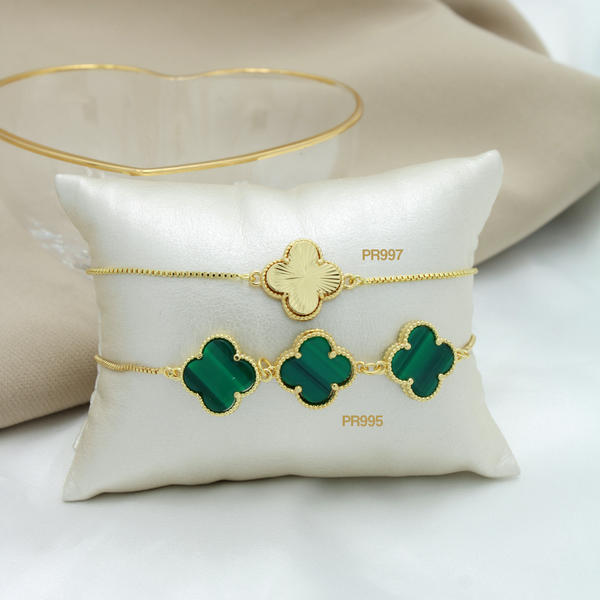 Pulsera trébol dorado / Pulsera trébol verde (cada una)