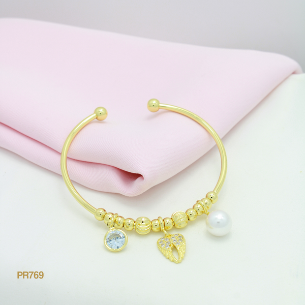 Pulsera dije zircón/alas/perla PR769