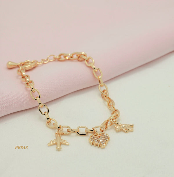 Pulsera dijes avión/corazón/oso