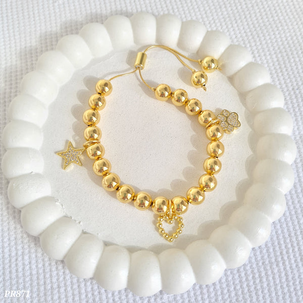 Pulsera balines estrella/corazón/huella PR871