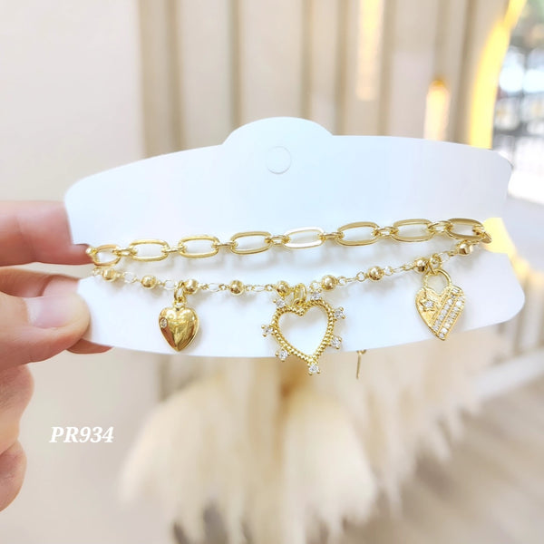 Pulsera doble con corazones PR934