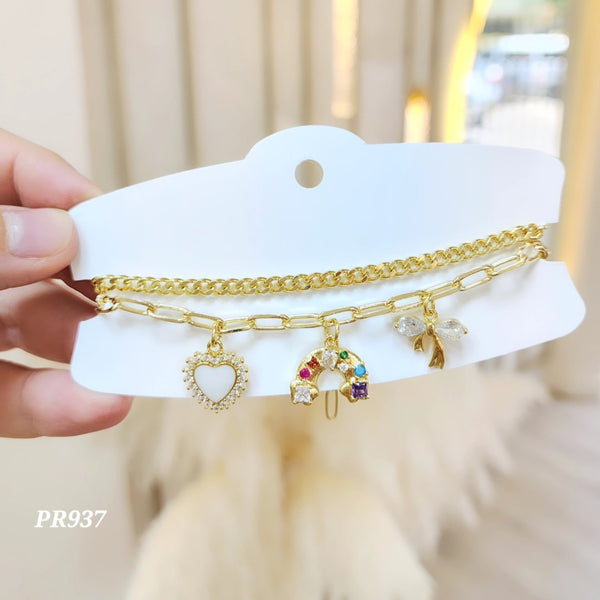 Pulsera doble con corazón/arcoíris/lazo PR937