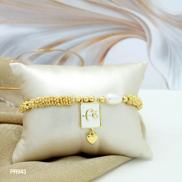 Pulsera con textura y dije "FE" PR943