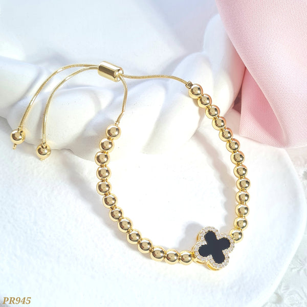 Pulsera balines y trébol negro PR945