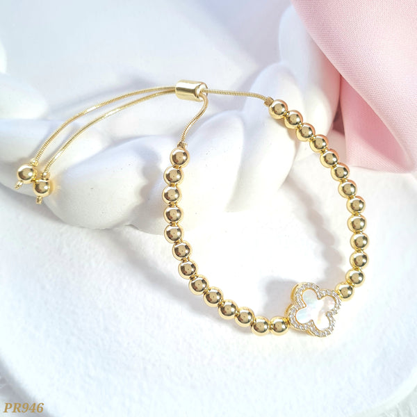 Pulsera balines y trébol blanco PR946