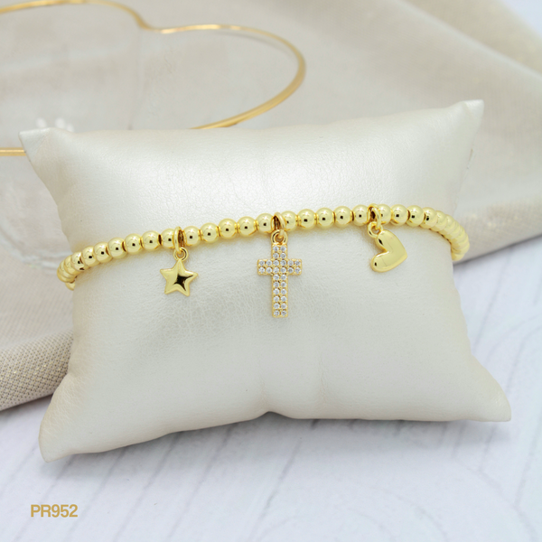 Pulsera balines con estrella-cruz-corazón