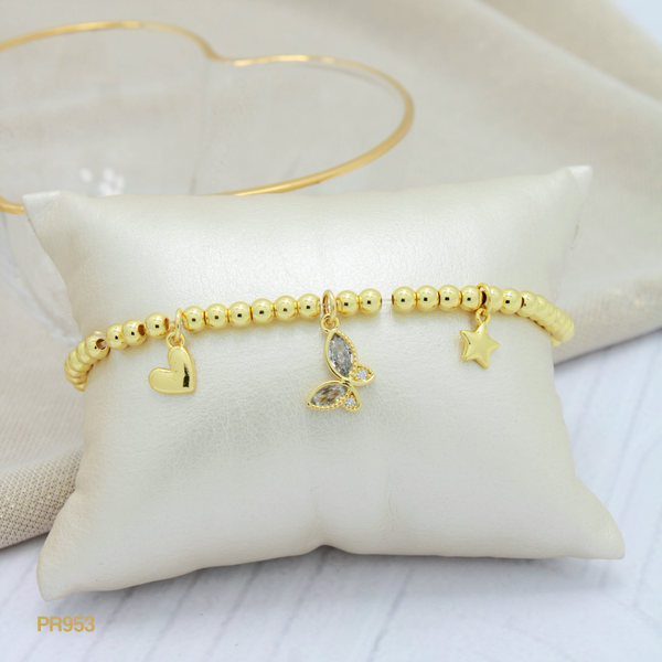 Pulsera balines con corazón-mariposa-estrella PR953