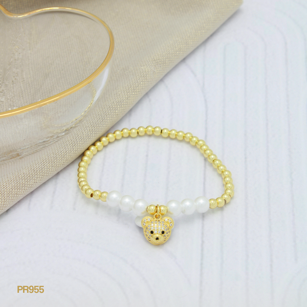 Pulsera balines, perlas y oso PR955