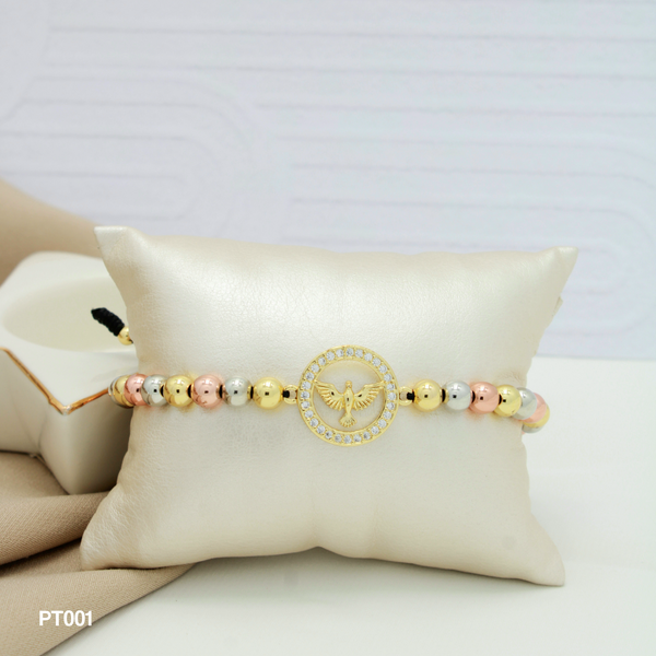 Pulsera con balines tres oros y dije paloma PT001