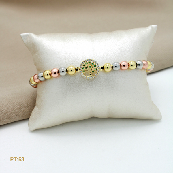 Pulsera árbol con balines tres oros PT153