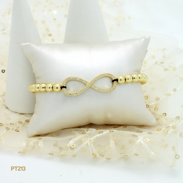 Pulsera infinito con balines dorados PT213