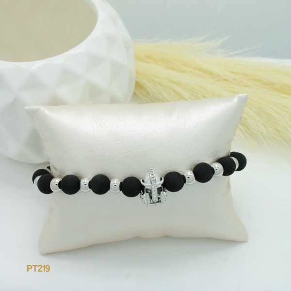 Pulsera neopreno balines plateados y casco PT219