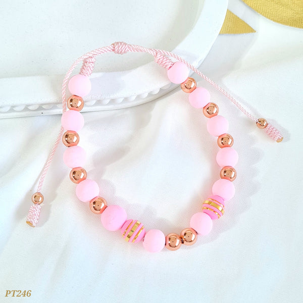 Pulsera balines y neopreno rosa PT246