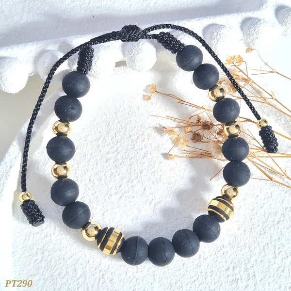 Pulsera neopreno negro con balines PT290