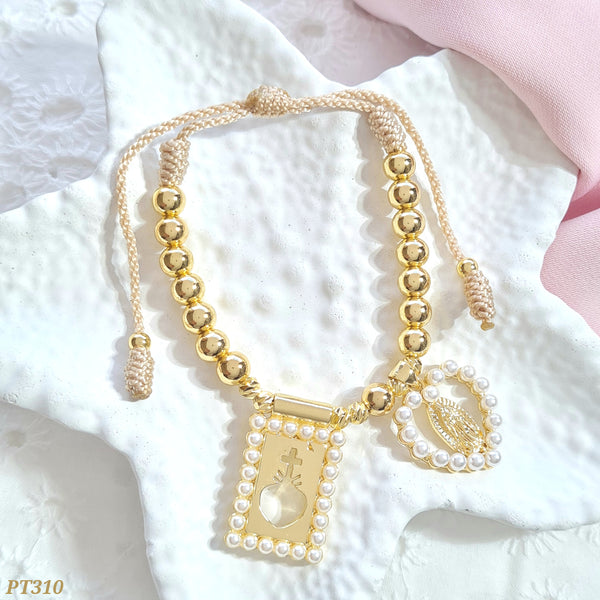 Pulsera balines sagrado corazón y virgen PT310