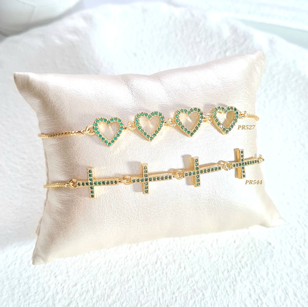 Pulsera corazones verdes/ Pulsera cruces verdes (cada una)
