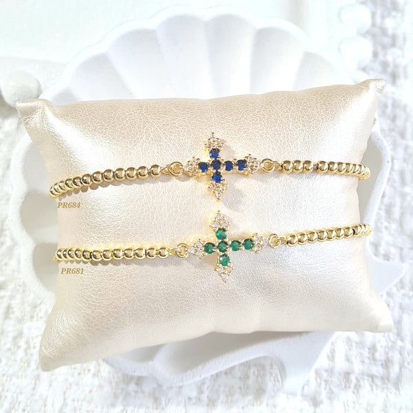 Pulsera cruz azul / pulsera cruz verde