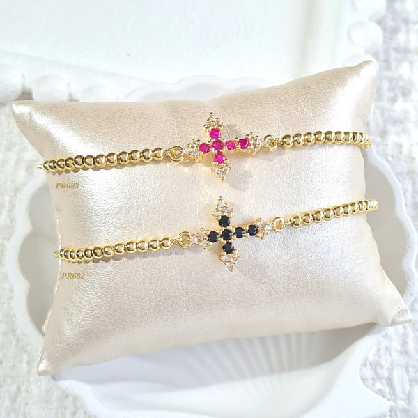 Pulsera cruz fucsia / pulsera cruz negra