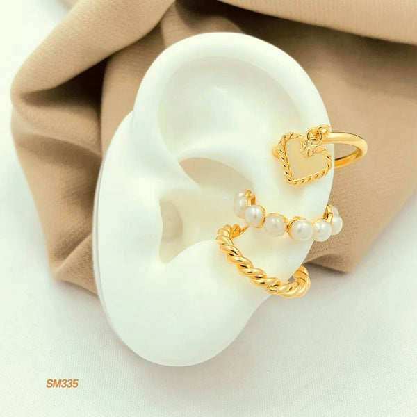 Earcuff triple con perlas y corazón SM335