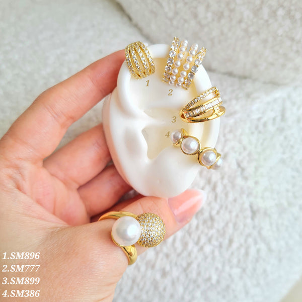 Earcuffs múltiples con zircones y perlas