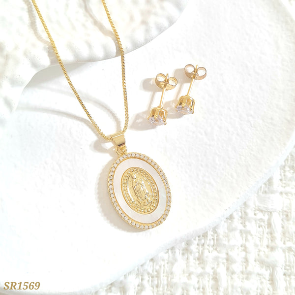 Set ovalado en nácar con virgen SR1569