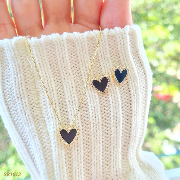 Set corazón negro y zircones SR1613