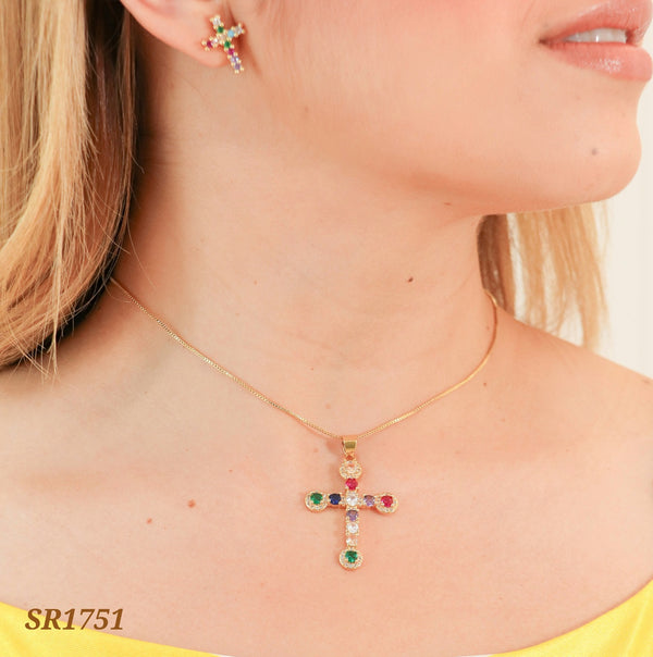 Set cruz multicolor zircones redondos SR1751